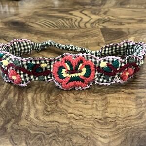 Unbranded Floral Embroidered Headband Women OS Black Gingham Good Cottagecore